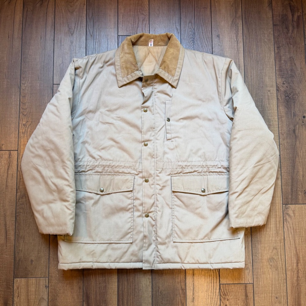 Vintage 80s Field Jacket Quilt Lined Corduroy Collar Tan Parka Men's 52 REG USA